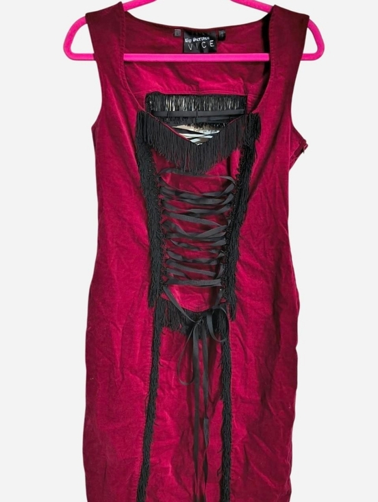 Lip Service Dresses & Skirts - Lip Service Vice Vintage Red Velvet Fringe Dress Size Large
